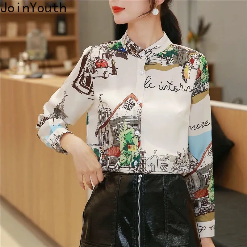 Long Sleeve Vintage Blouses for Women Print Chiffon Fashion Shirts 2024 Blusas Mujer De Moda Summer Loose Korean Blouse Tops