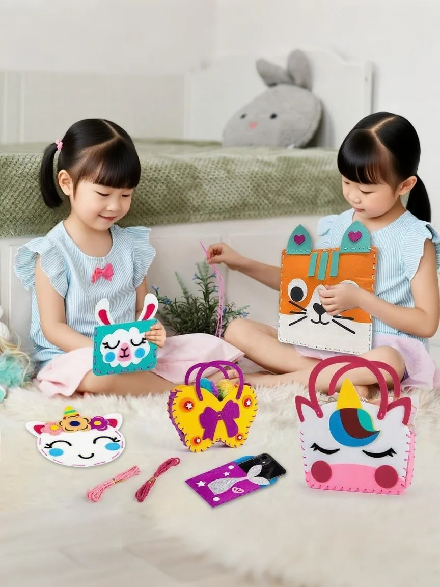 

Anime Handmade Animal Cartoon DIY Bag Making Kit Felt Cloth Sewing Kit for Children Safe Birthday Holiday Gift Back to School