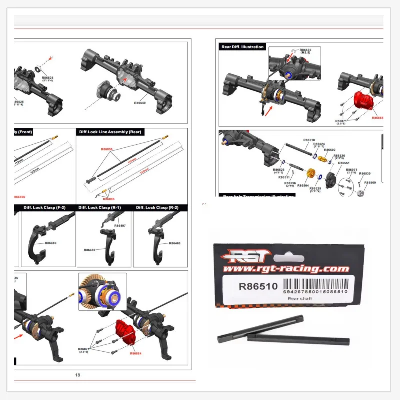 Zerohobby RGT Spare Parts R86510 Rear shaft R86568 Shock Shaft  For EX86150 EX86190 4WD 1/10 RC Crawler Model Car