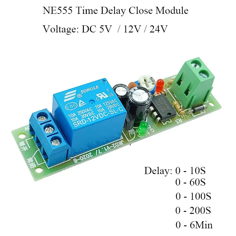 5V/12V/24V Adjustable Time Delay Relay Module 10s-200S Monostable Trigger Timer Switch for Motor/Pump/Lighting Control Etc