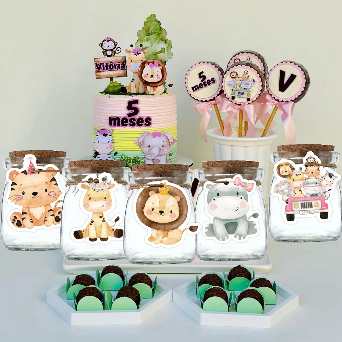 48pcs/lot Carton Animal Paper Tags Pink Craft Hanging Labels For Girl\'s Jungle Safari Birthday Party Gifts Wrapping Decoration