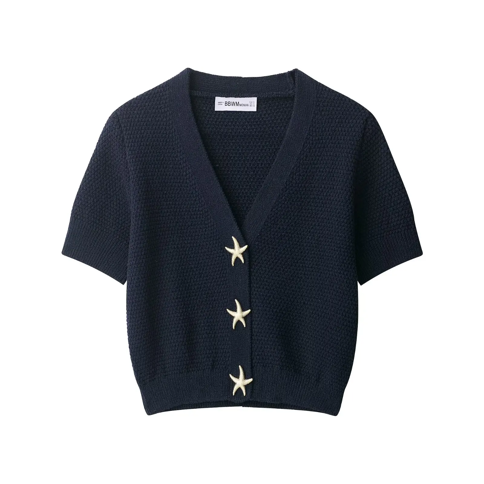 DUOPERI femmes Cardigans solide simple boutonnage tricoté pull col en v manches courtes femme élégant Chic dame décontracté hauts