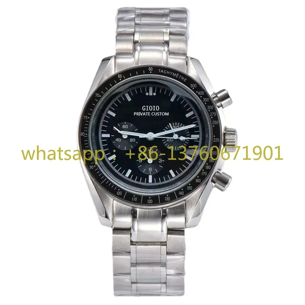 High Quality Mens Mechanical Automatic Watch Stainless Steel Speed Racing Luminous Black Ceramic Bezel Moonwatch 40mm