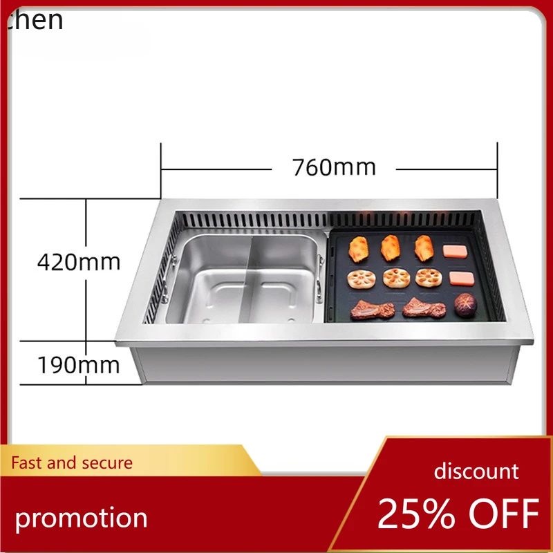 

HXL Rock Plate Smokeless Cheese Grilling Plate Electric Grill with Integrated Smoke Exhaust Table and Chair