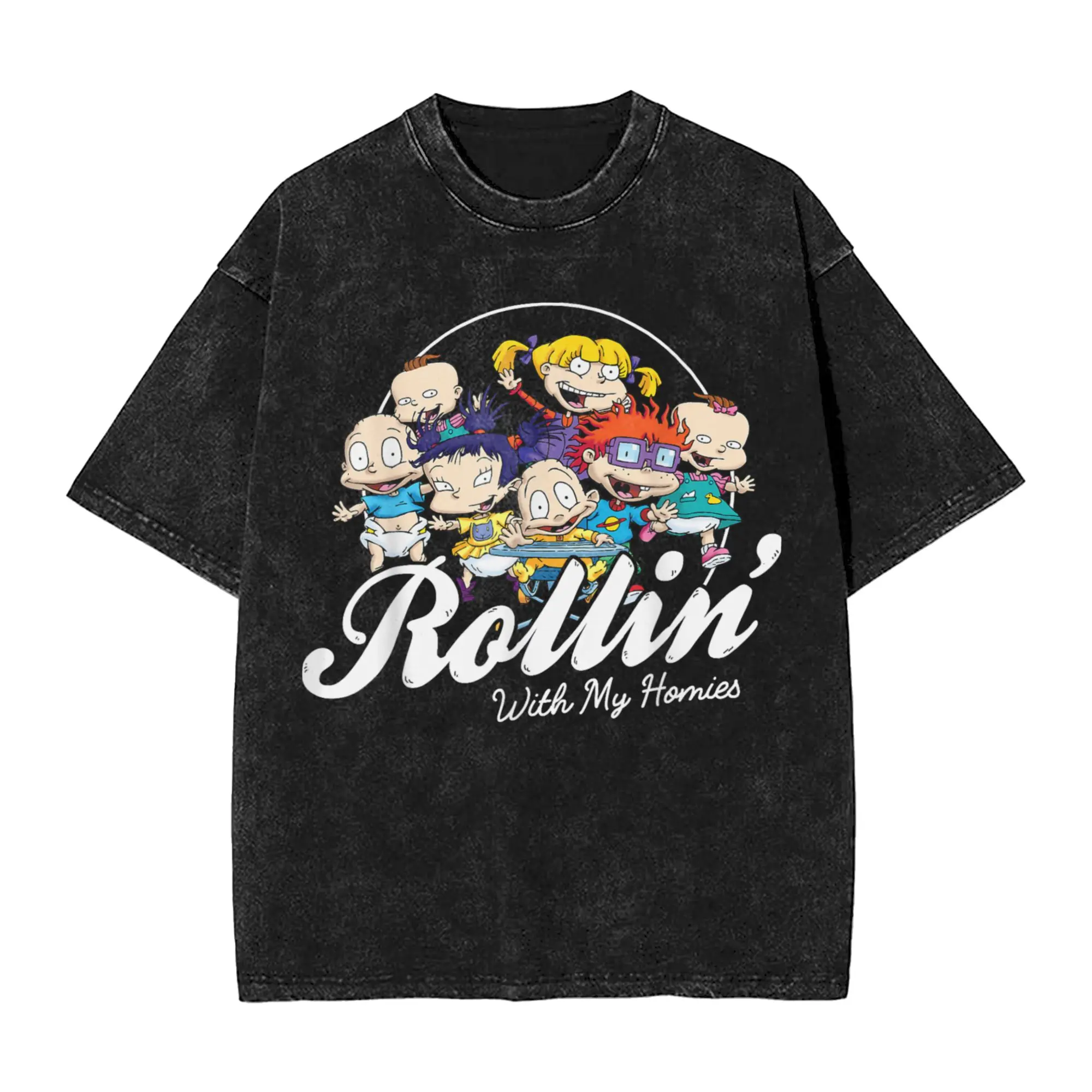 تي شيرت Rugrats Rollin With My Homies Baby بأكمام قصيرة Y2K تي شيرت أساسي صيفي كاجوال برقبة دائرية ملابس كبيرة الحجم