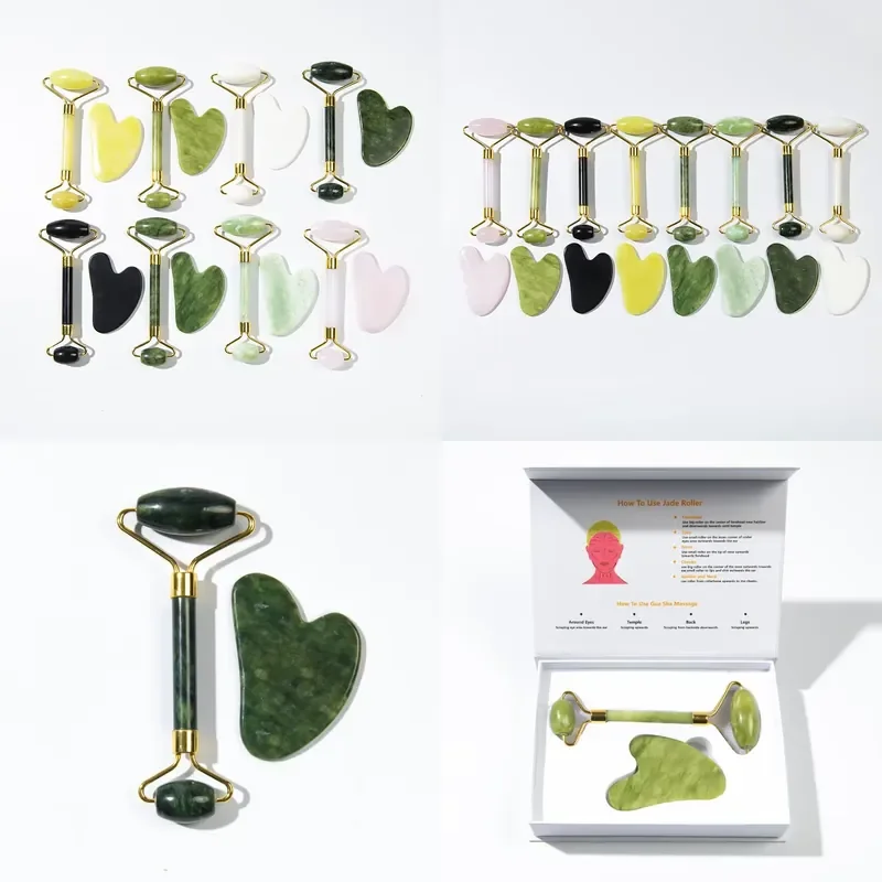 

【CHIMU HOME】 Handmade Roller Facial Massage Stick for Wowei Jade Push Facial Eye Rose Quartz Green Stone Gua Sha Set