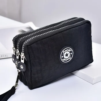 Three-layer Zipper Short Mobile Phone Bag Fashion Hand Makeup WOMEN'S Bag Portable Change…