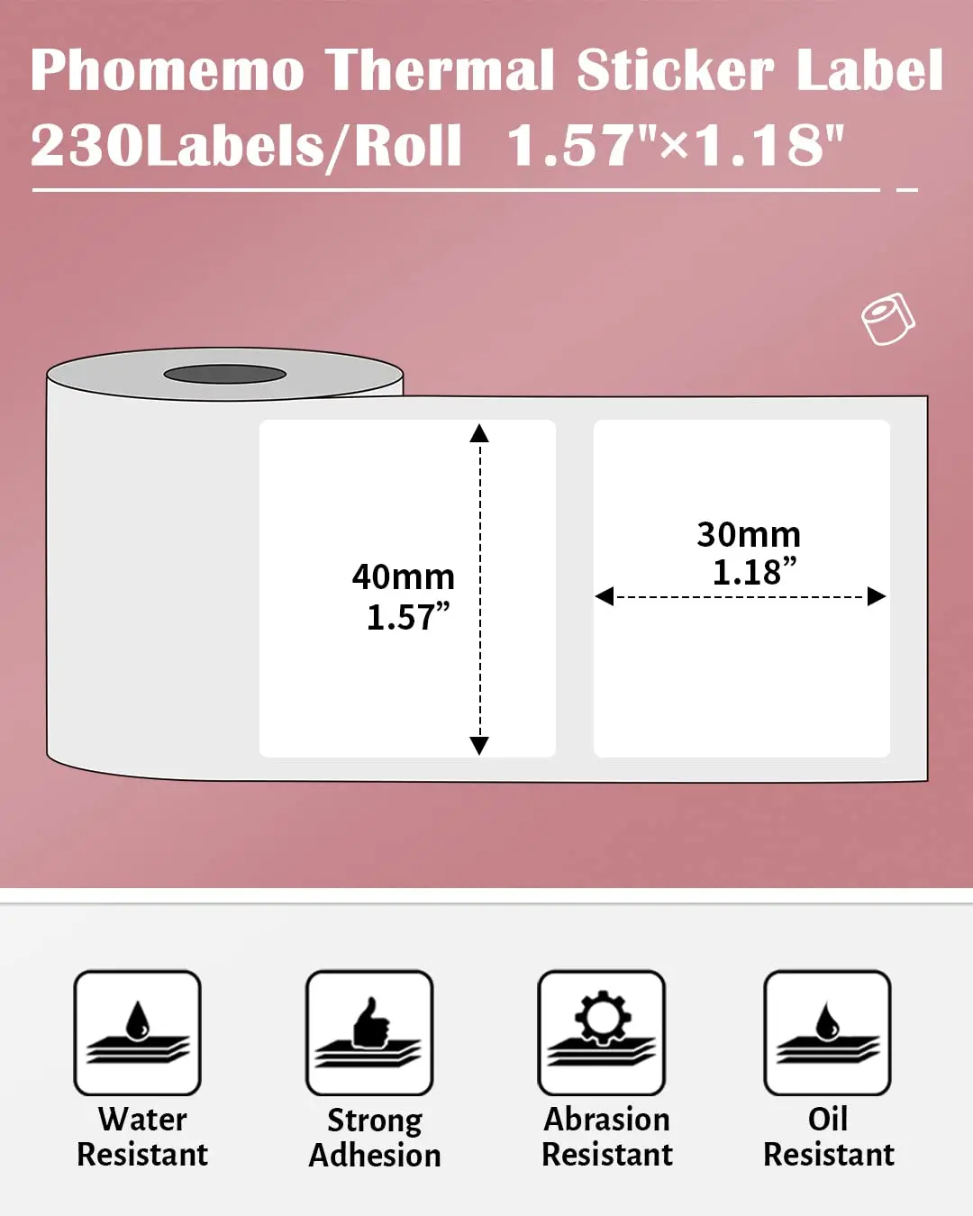 Phomemo 흰색 직사각형 시리즈 자체 접착 라벨 스티커 용지, Phomemo M110 M220 라벨 프린터, 방수 식별