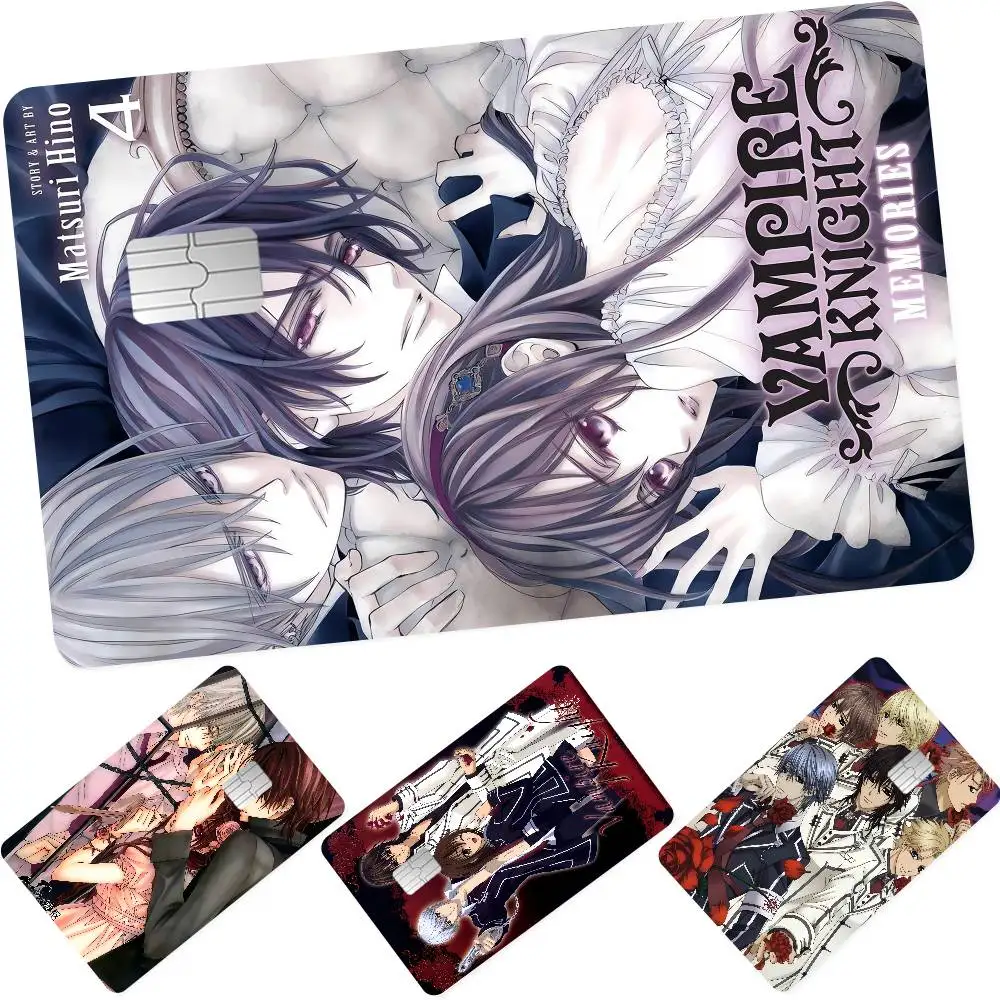 Anime V-Vampire Knight Anime dibujos animados 4 Uds 1 Juego de pegatinas de piel película cinta funda para tarjeta de débito de crédito grande parte frontal