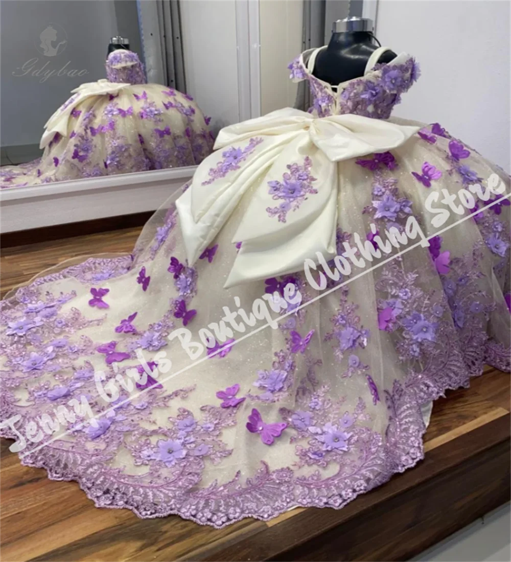 

Fluffy Luxurious Flower Girl Dress For Wedding Thin Straps Applique Kids Birthday Party Formal Occasions Banquet Evening Dress
