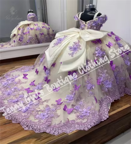 Fluffy Luxurious Flower Girl Dress For Wedding Thin Straps Applique Kids Birthday Party Formal Occasions Banquet Evening Dress
