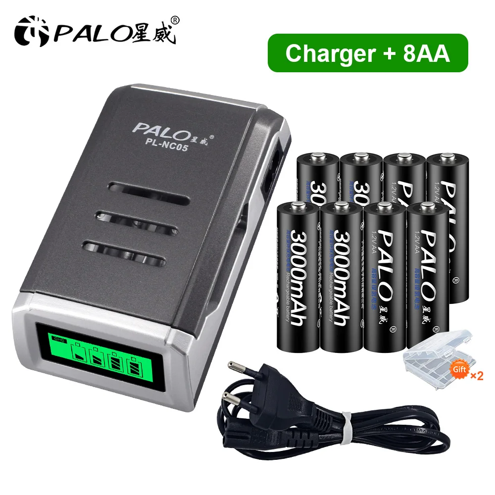 PALO 1.2V AA Rechargeable Batteries 3000mah Ni-MH  Ni MH aa Battery Rechargeable Battery with LCD Display Smart Battery Charger