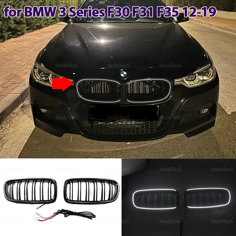 LED Light Front Bumper Racing Grille Grill For BMW 3 Series F30 F31 320i 330i 335i 2012-2019 1 Pair Gloss Black Kidney Grills