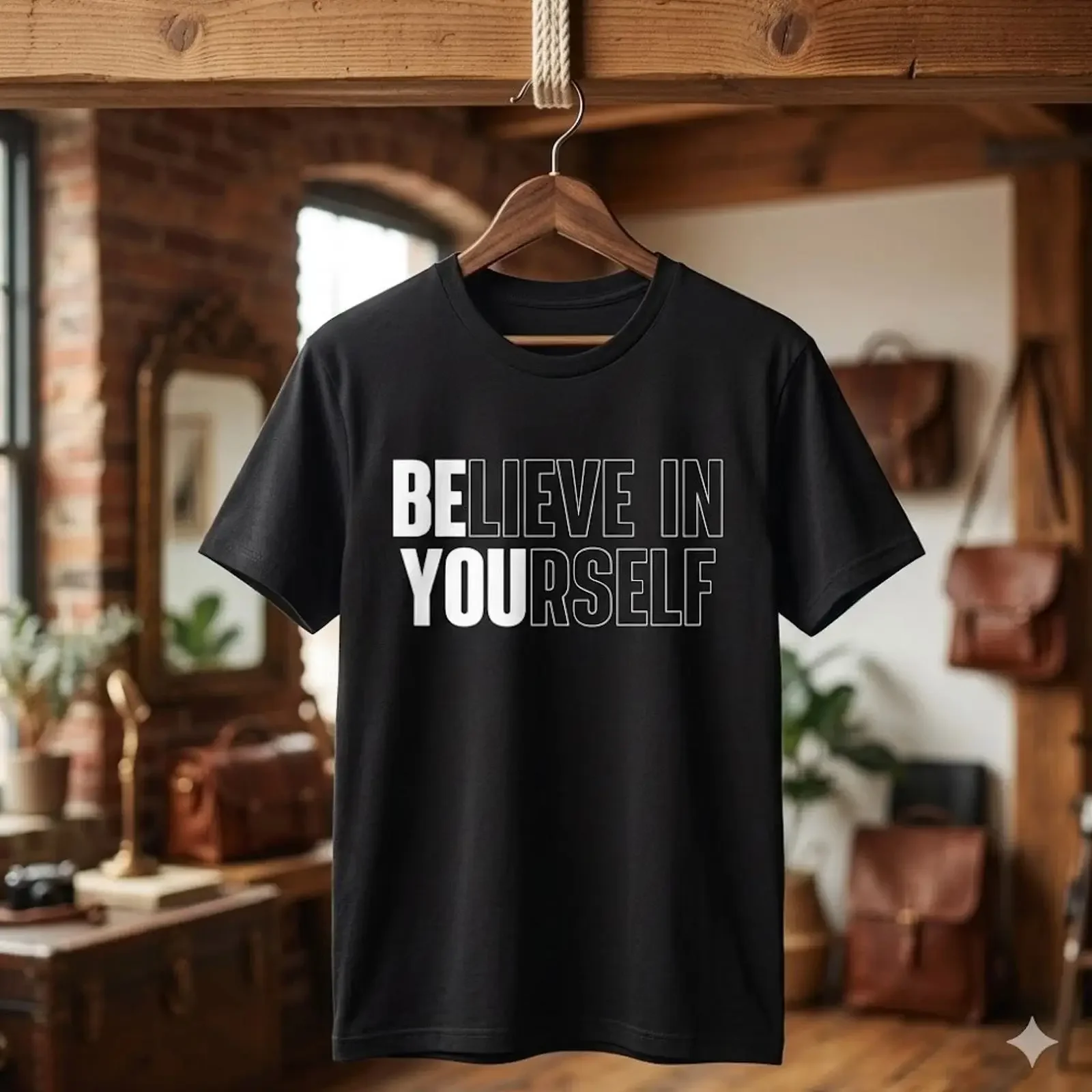 Believe In Yourself Motivational Quote T Shirt Black H045 vintage Washed homme Casual Stylish Soft Top For Everyday Wear Unisex