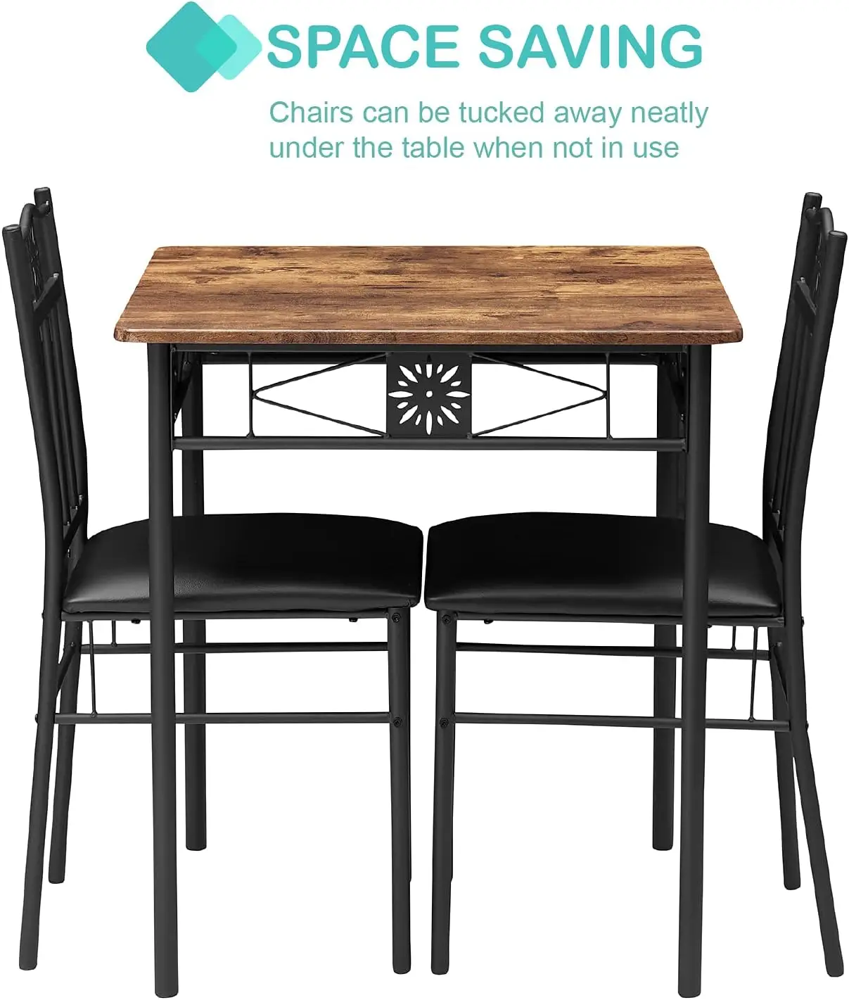 3-Piece Kitchen Dining Room Table Set for Small Spaces,  Padded Chairs, Retro Brown  side table  coffee table