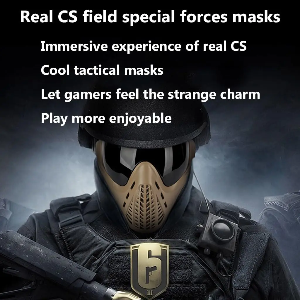 Tactical Mask Paintball Airsoft Full Face Breathable Masks Thickened Lens with Goggles for Hunting CS Shooting Cycling Cosplay