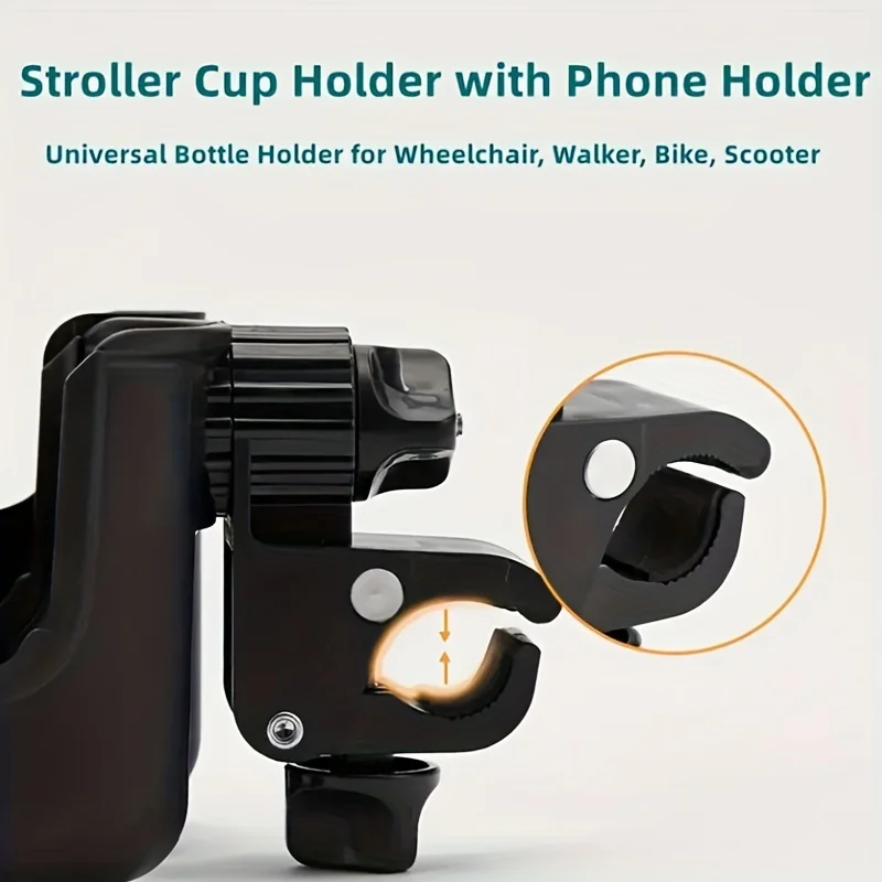 2-in-1 Universal Kinderwagen Wasserbecherhalter mit Telefonhalter, universeller Flaschenhalter für Rollstuhl Kinderwagen Zubehör
