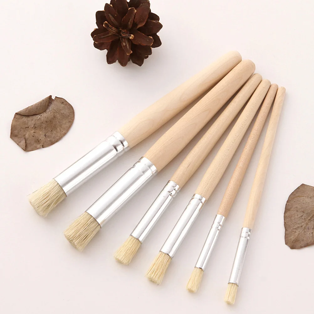 

6Pcs Oil Paint Brushes Ergonomic Wood Handle Bristle Paintbrushes for Kids Preschool Beginners Gouache Watercolor Acrylic