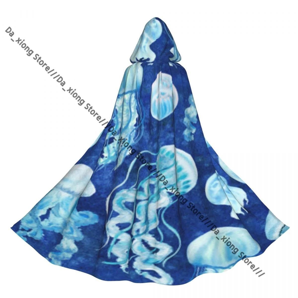 Unisex Halloween Cloak Jellyfish Blue Cape Hooded Medieval Costume Witch Wicca Vampire