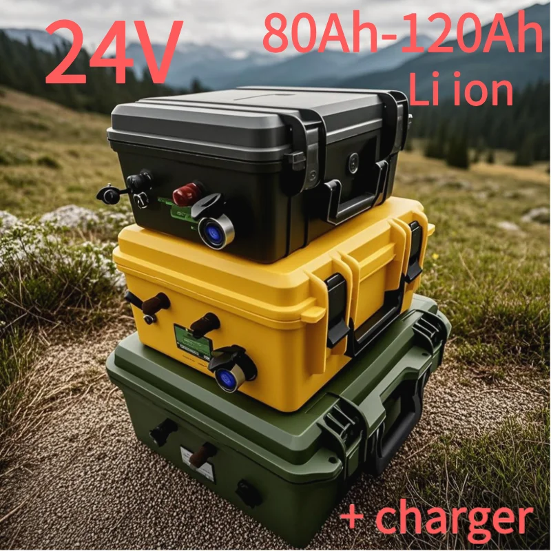 

Waterproof ip67 24V 50Ah 60Ah 80Ah 100Ah 120Ah 150Ah Lithium ion battery with BMS for trolling motor solar system+10A Charger