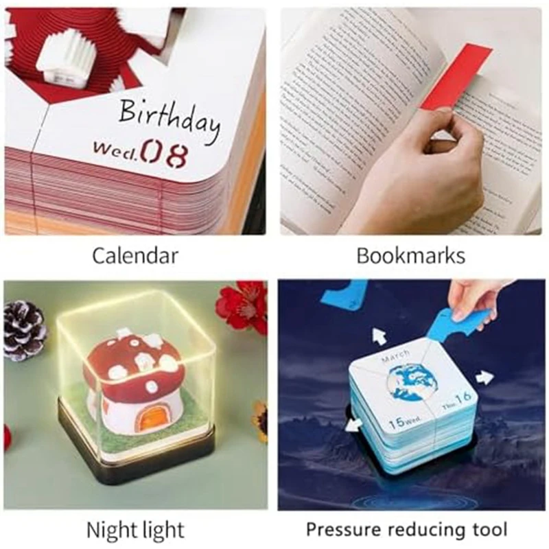 3D Calendar 2024, Tear-Off Sticky Note 3D Notepad, Clock Calendar, Office Desk Decoration, Paper Carving Art