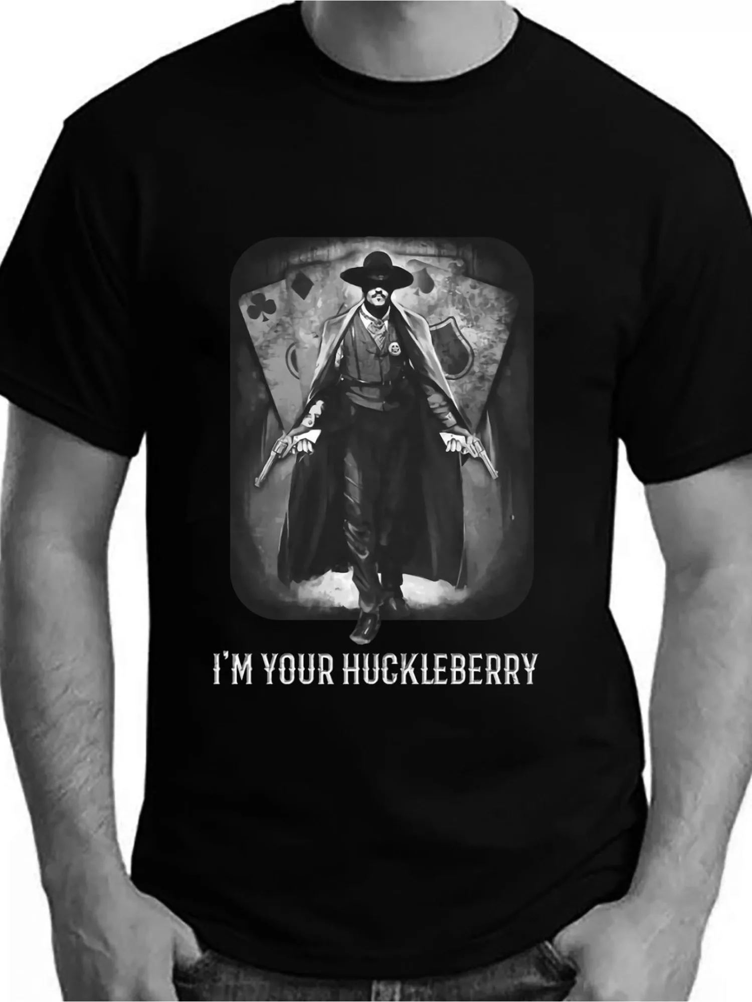 

Men's 100% Cotton "I'm Your Huckleberry" Graphic T-Shirt Doc Holliday Inspired Western Design, Vibrant Print, Relaxed Fit