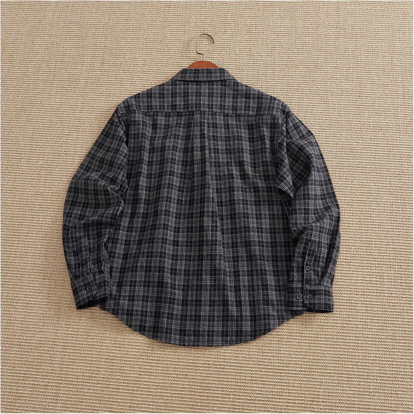 2026 Autumn New American Retro Long-Sleeve Turn-down Collar Black and Gray Fine-check Shirt Men's Fashion Loose Casual Blouses