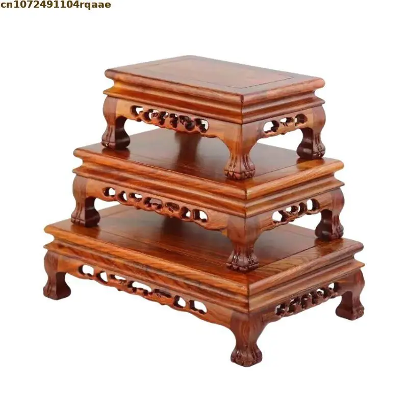 

High Quality Natural Solid Wood Miniature Base Figurines Vase Flower Pot Sorting Table Coffee Tea Sets Pedestal Display Stand