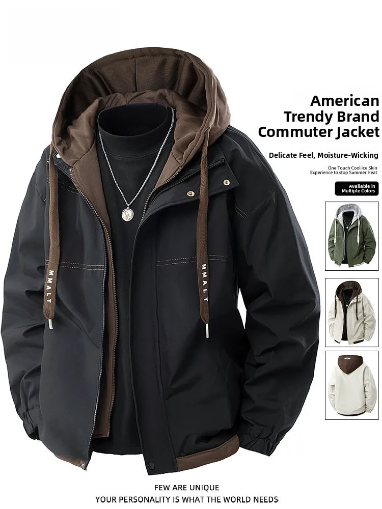 

Мужская повседневная свободная ветрозащитная куртка из двух предметов, верхняя одежда на весну и осень, универсальная молодежная молния из полиэфирного волокна...