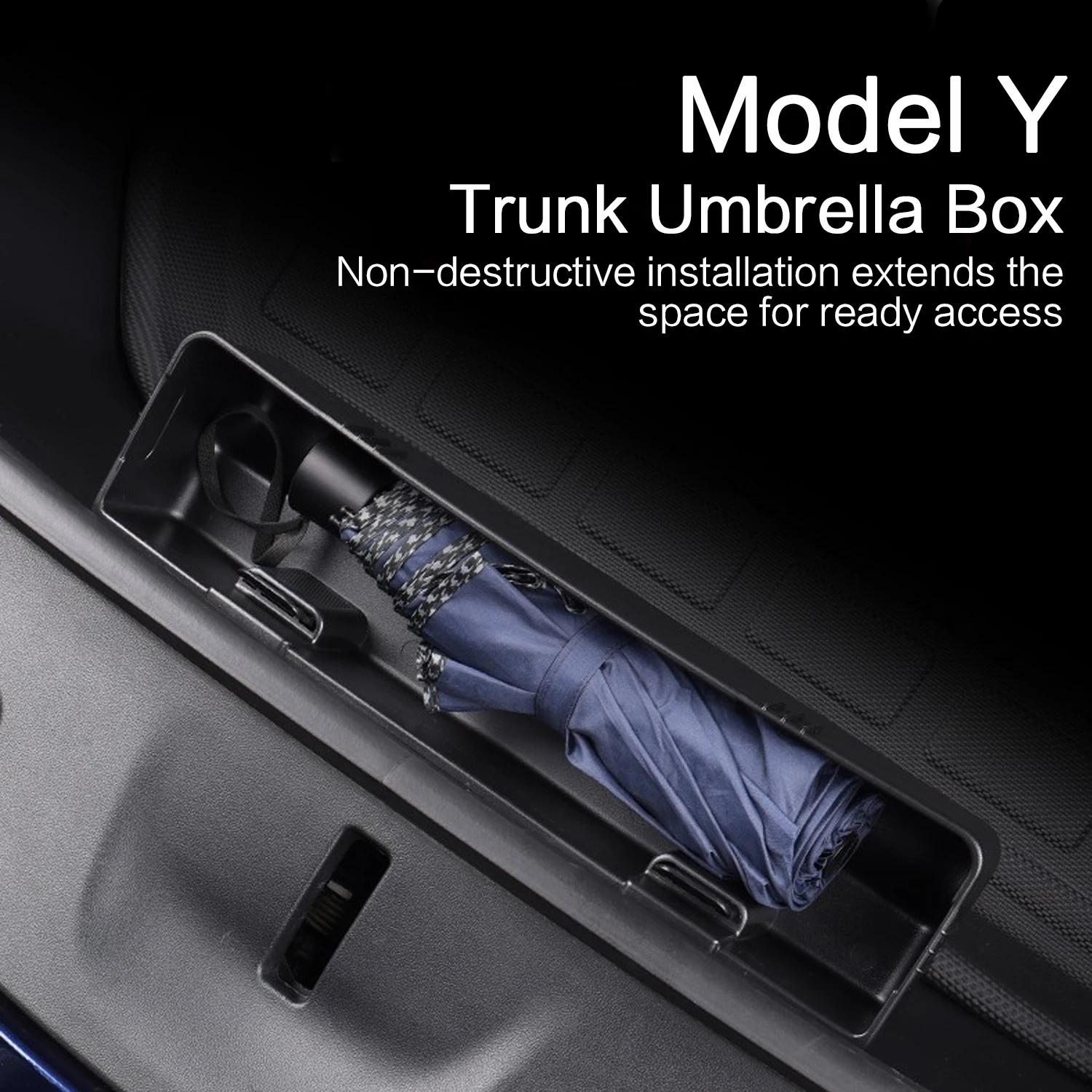 

Umbrella Storage Box for Tesla Model Y 2021-2023 Front Trunk Hook Organizer Holder ABS Flocking Car Interior Styling Accessories