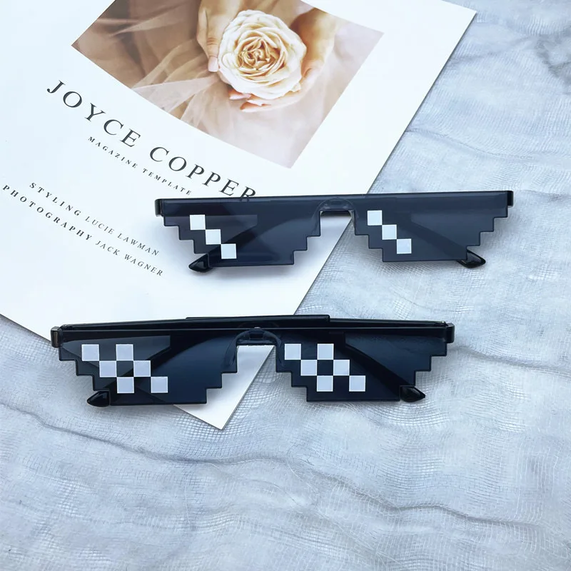 2Pcs Mosaic Sunglasses Cool Party Vintage Shades Eyewear For Men Pixelated Sunglasses Funny Women Glasses