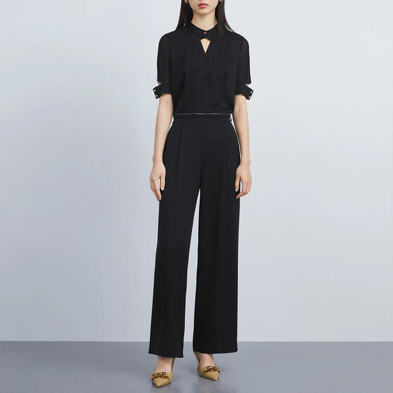 ヘビーウェイトカジュアルワンピースパンツ レディース ハイウエスト ポリエステル混紡 快適フィット 秋シーズン ファッションブランド