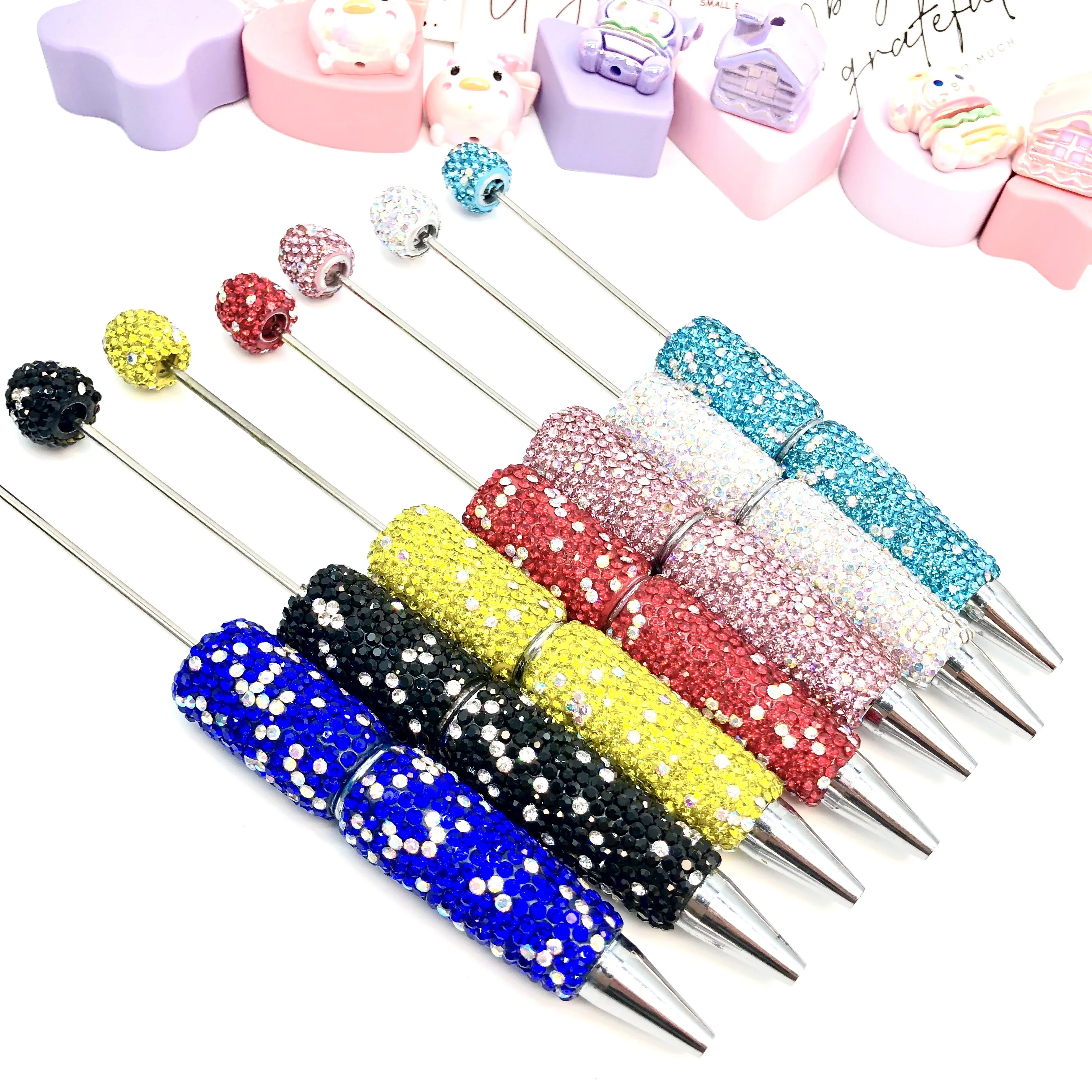 20Pcs DIY Rhinestone Full Diamond Luxury Beadable Pen Refills Black Ink Smooth Writing Pen Refills Beaded Ballpoint Pen for DIY