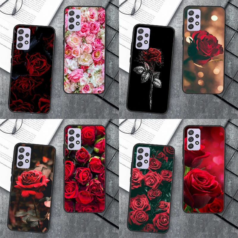 Bright Red Roses Flowers Case For Samsung Galaxy A14 A34 A54 A12 A22 A32 A42 A52 A13 A23 A33 A53 A50 A51 A71 Cover