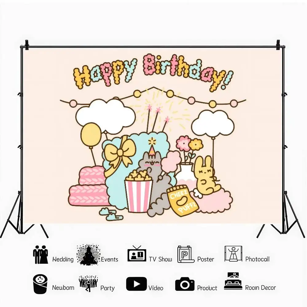 Anime P-P-Pusheen Katze Geburtstag Hintergrund Produktfotografie Requisiten Fotostudio Party Dekoration Tapeten – Detail 9