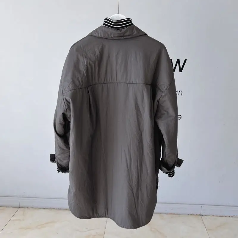 Autumn and Winter New Women's Down Cotton Jacket Commuting Polo Collar Shirt Jacket