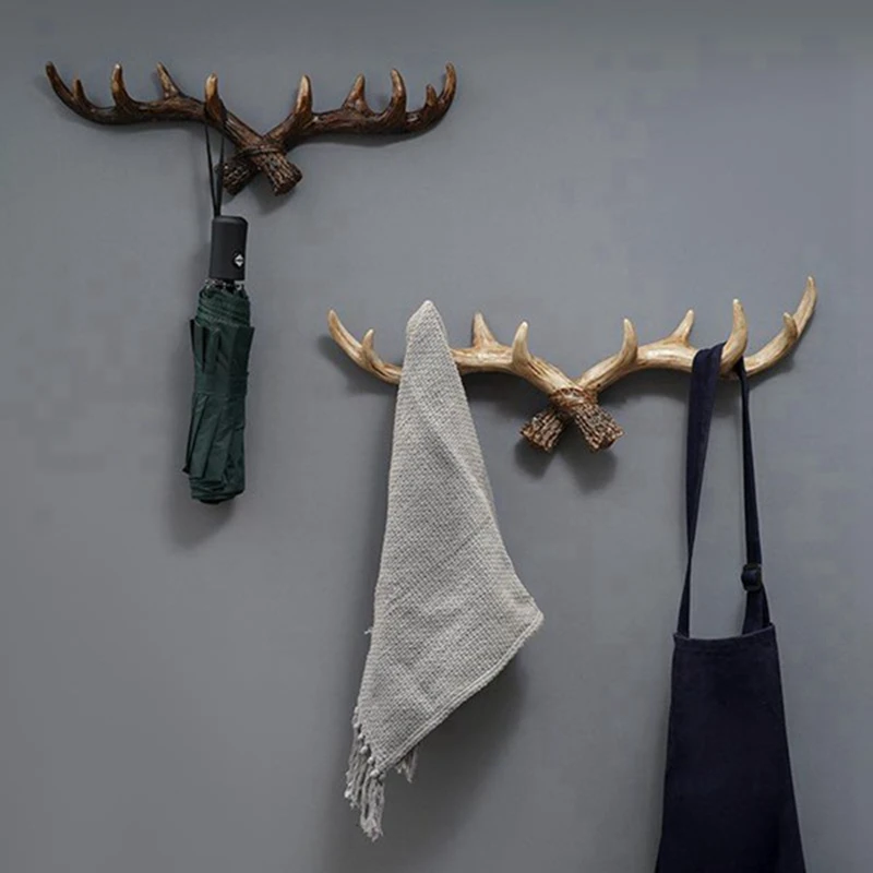 Vintage Deer Antlers Wall Hooks -28Cm Wall Mounted Clothes Hanger Coat Rack Key Holder For Decorative Wall Hook