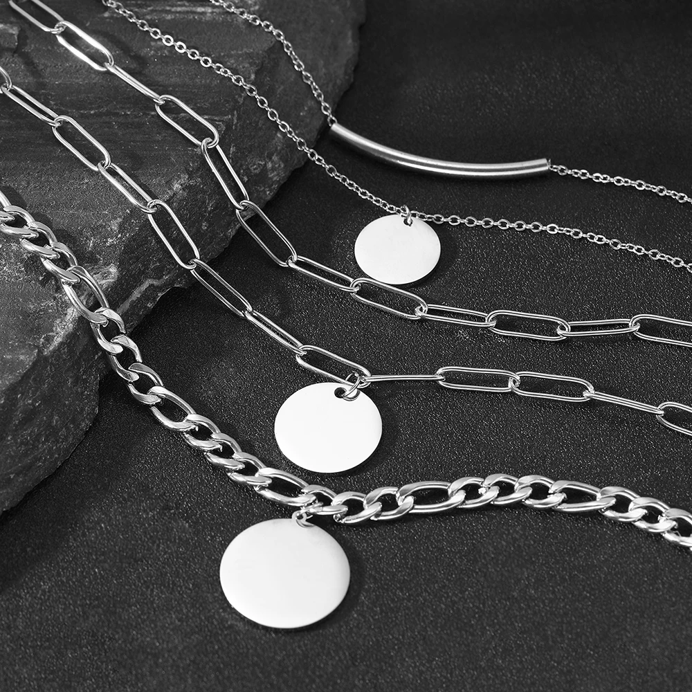 Stainless Steel Necklace Personality Design Double Chain Round Pendant Classic Fashion Necklace For Women Jewelry Fashion Gifts