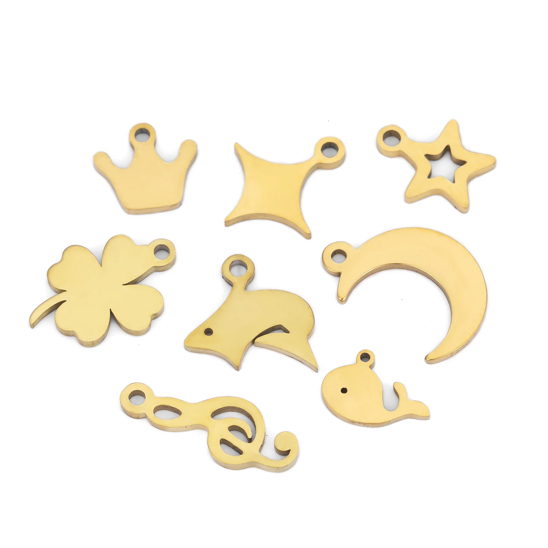6 Stück/Set Edelstahl Mini Spiegelpolierte Anhänger in Form von Schneeflocke, Delfin, Krone, Stern und Schmetterling für DIY-Schmuckherstellung Zubehör – Detail 2