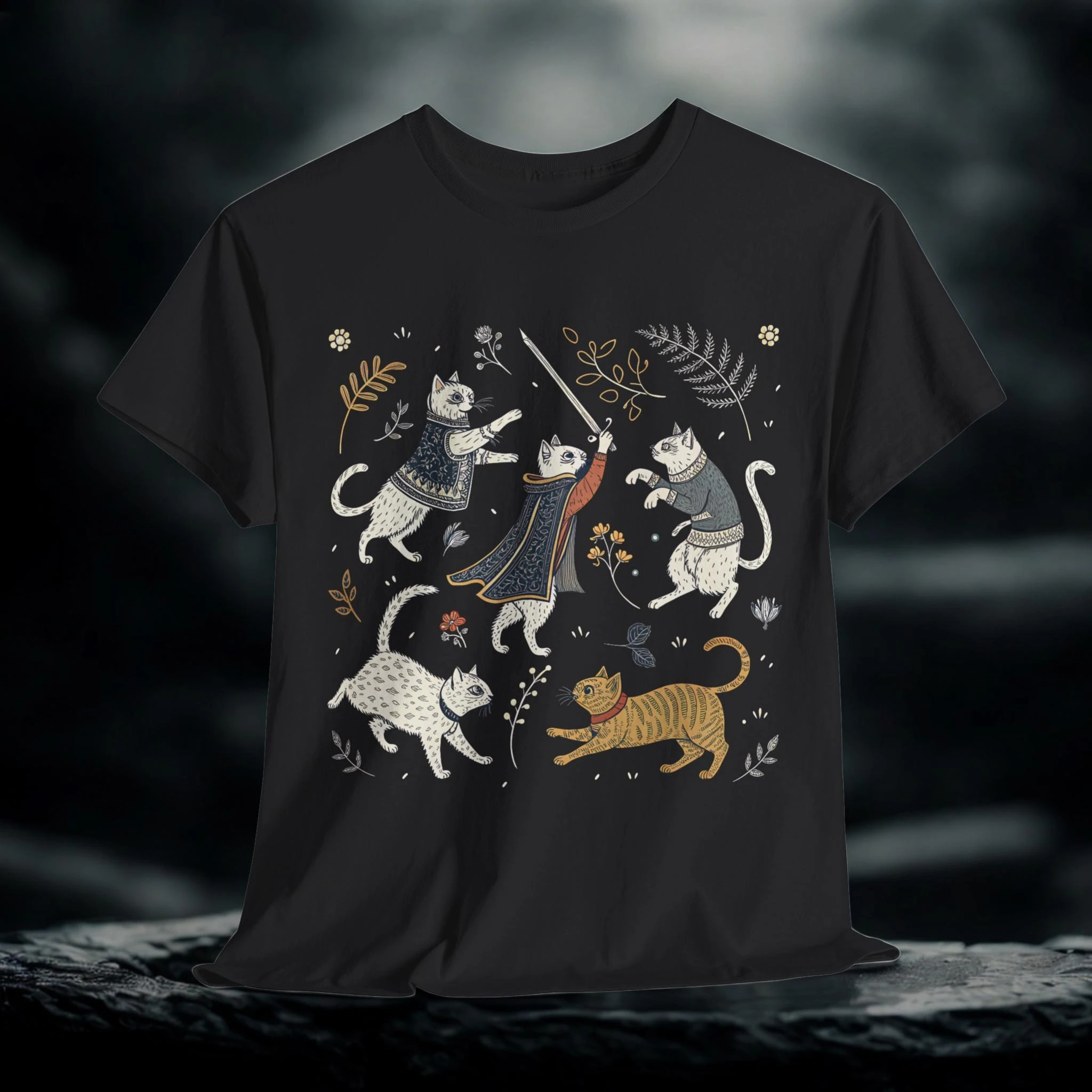 Medieval Cats Fantasy Graphic T-Shirt Renaissance Feline Cat Lover Gift For Cat Lady Casual Mythical Kitty Short Sleeve Tee