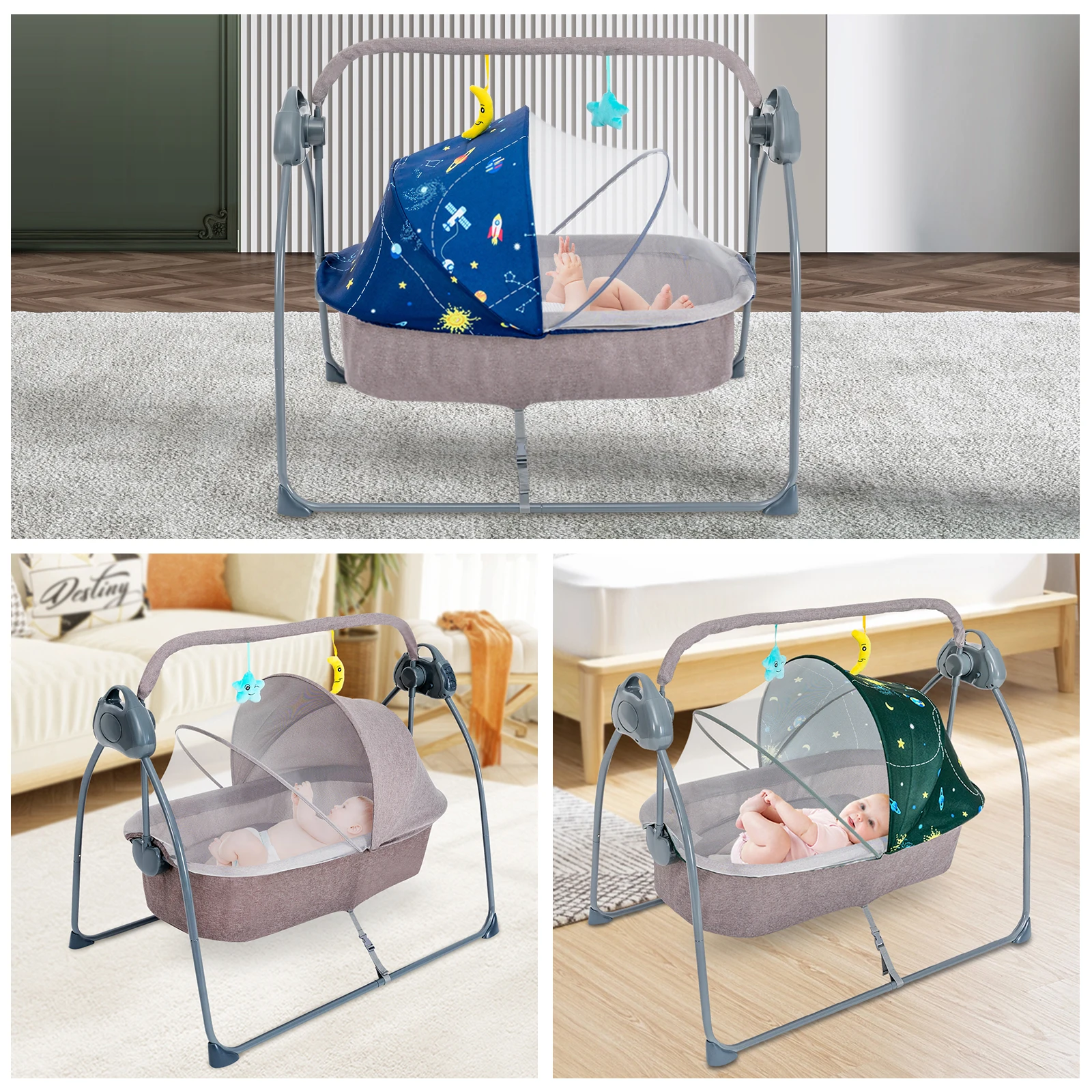 Electric Baby Swing, Bluetooth Music, Adjustable Vibration, Foldable for Easy Storage & Travel