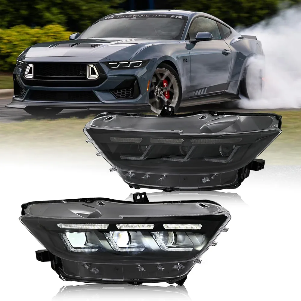 

1 комплект светодиодных фар в сборе, подходящие для Ford Mustang 2015 2016 2017, передние фары, динамические белые DRL, указатели поворота, передние фары