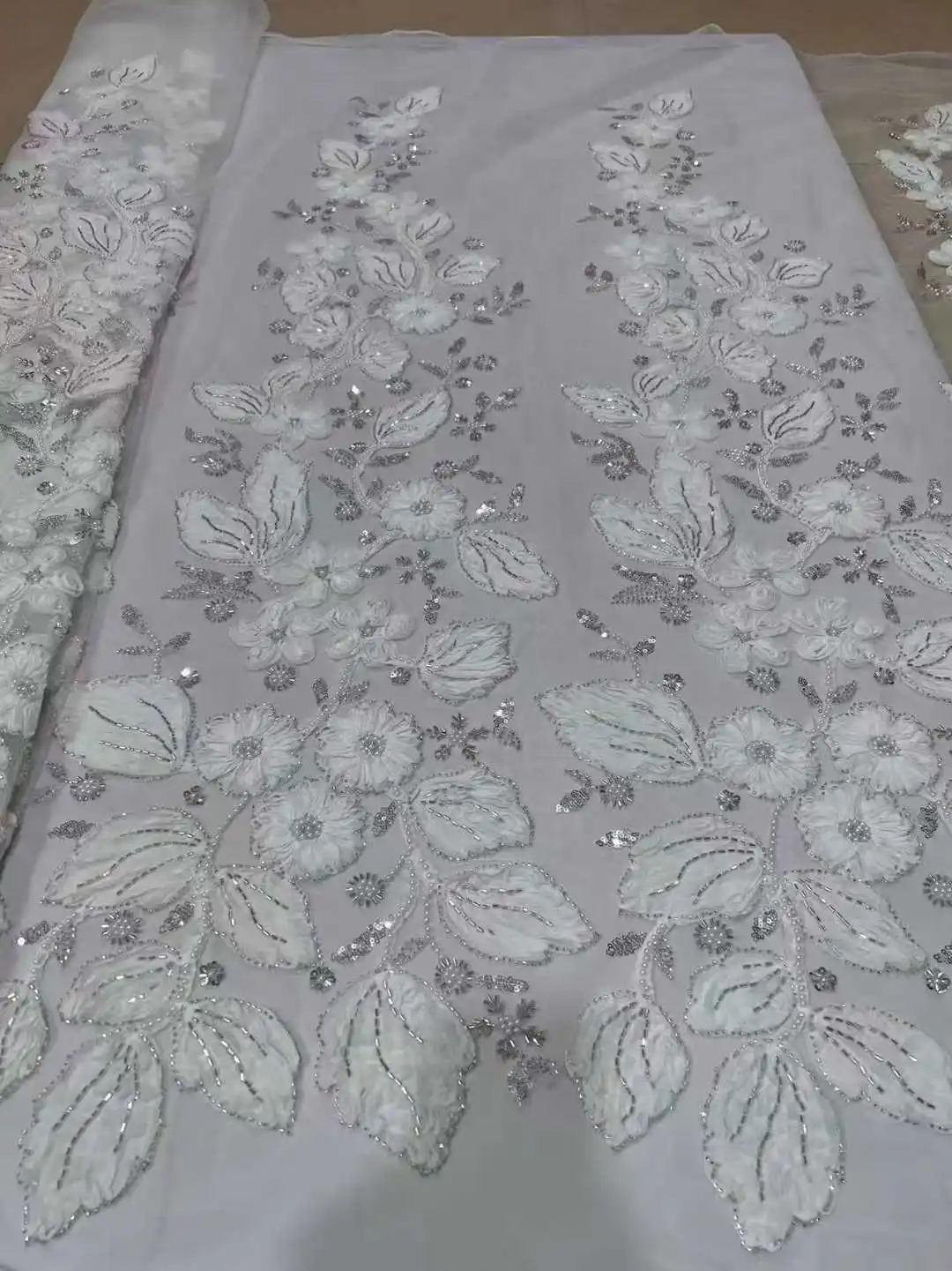 

African 3D Beads Lace Fabric 2025 High Quality French Nigerian Sequins Embroidery Tulle Fabric For Wedding Dress Sewing