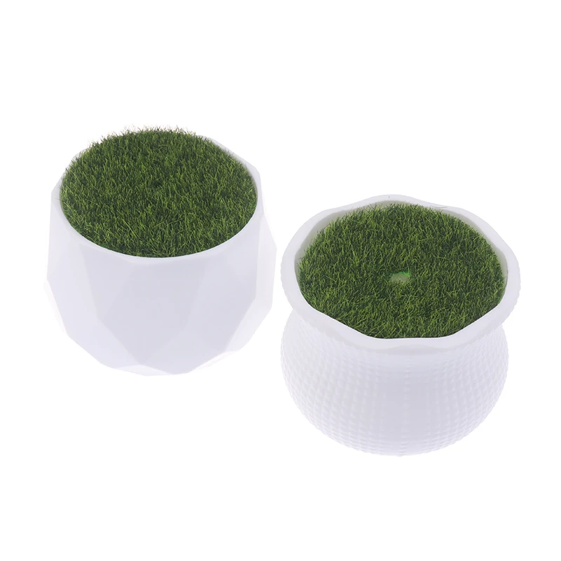 5Pcs Mini Flower Pot Round Planters With Artificial Lawn Vase Plastic Thick Plants Flower Pot Garden Restaurants Decoration