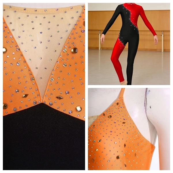 Adults Women Rhinestone Rhythmic Gymnastics Leotard Bodysuit Figure Skating Jumpsuit Tango Chacha Acrobatics Costume Dancewear