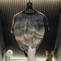 2025 caliente nuevo verano hombres de manga corta de moda de lujo desgastado cuello redondo media manga camiseta Top