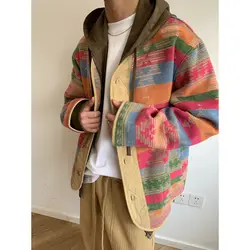Trendy and Fashionable Men's Clothing Retro and Versatile Ethnic Style Contrasting Colors Rainbow Jacket Men's Jacket