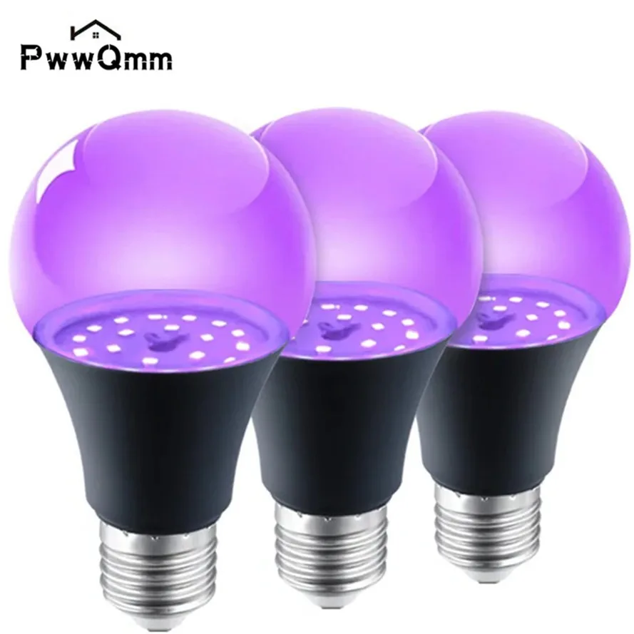 12W AC 85-265V UV Purple Light Bulb A60 PurpleTransparent Cover Hotel Party Ghost House Fluorescent Atmosphere Decoration Light