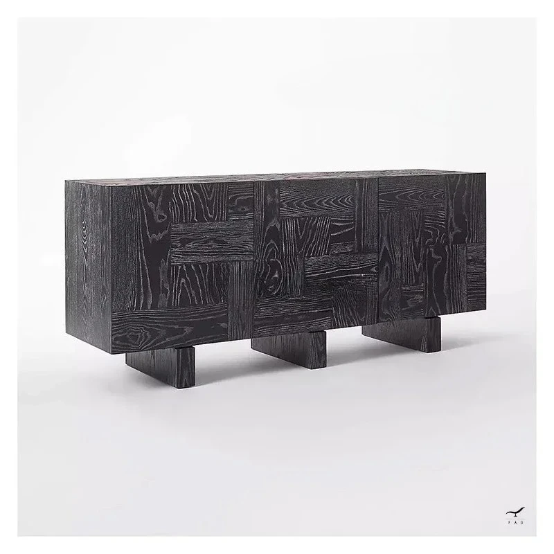 

Italian minimalist decoration creative living room dining side French light luxury solid wood tea cabinet retro oak TV cabinet