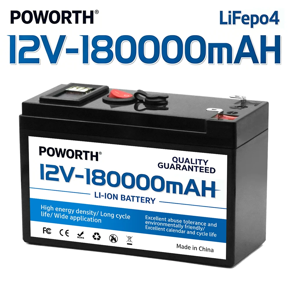 

12v Rechargeable Battery 180AH Lithium Iron Phosphate Battery with BMS for Reliable RV, Off-Grid, Marine & Solar Applications